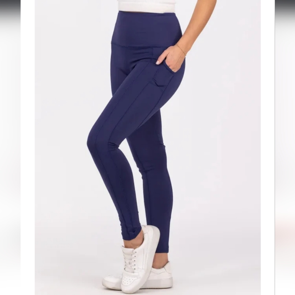 White Birch Wide Waistband Navy High-Waisted Women's Leggings